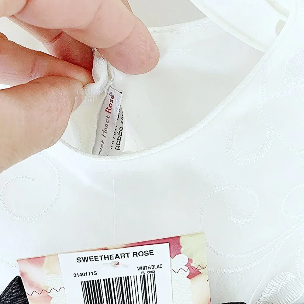 NEW w TAGS SWEETHEART ROSE 12M WHITE DRESS BLK BOW